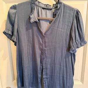 NWT T Tahari steel Blue grey Ruffled Top size Medium